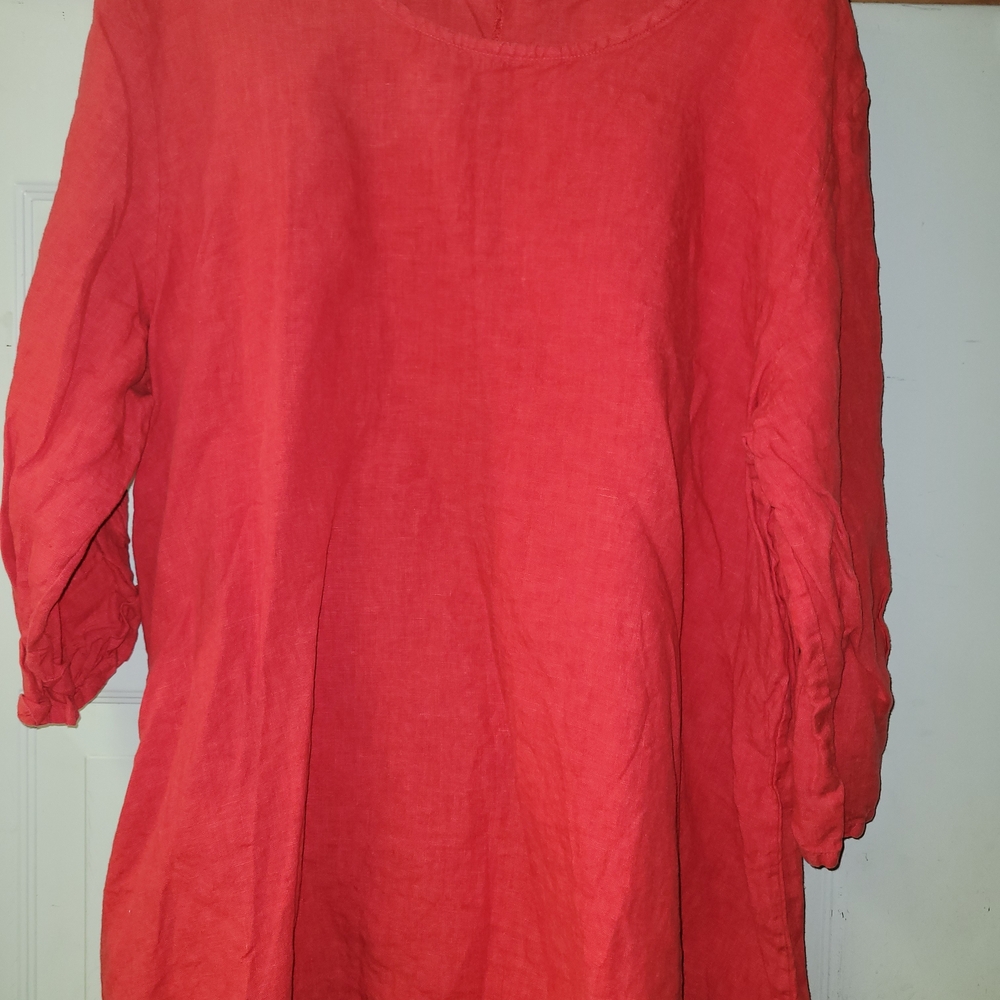 bryn Walker Red Linen Relaxed Tunic Top